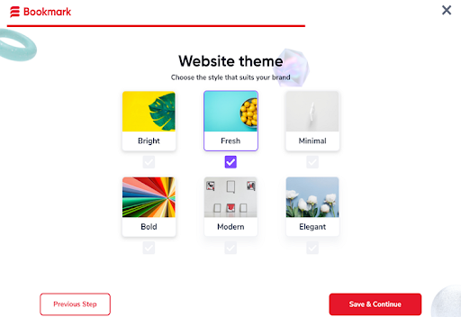A selection of Bookmark's website themes